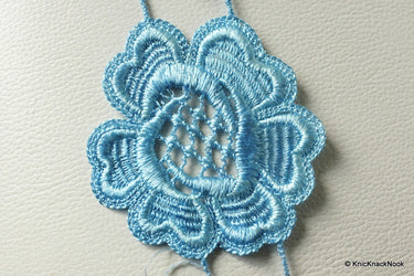 Blue Embroidered Flower Lace Trim Ribbon Approx 70mm wide